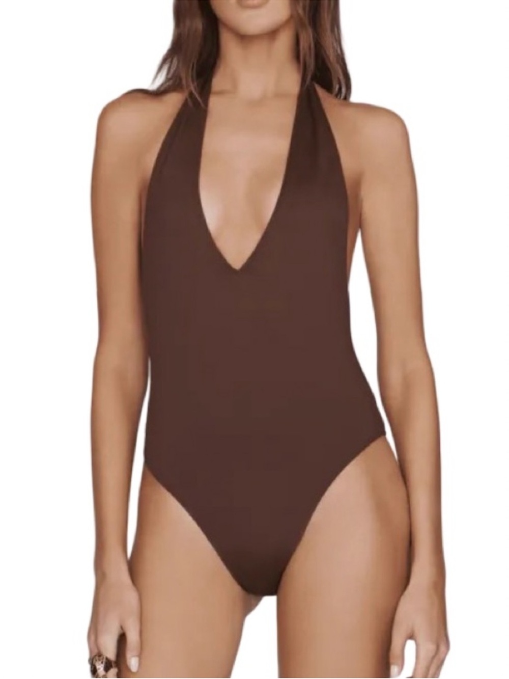 BNWT Eterne Brown One-Piece Halter Swim Suit OR bodysuit top Size XS